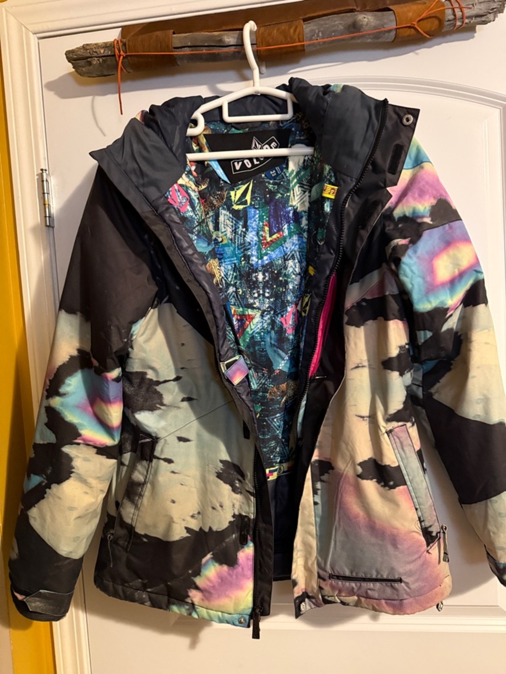 Volcom Pastel Galaxy/TieDye Ski Jacket in Black, Pink, Teal, Purple